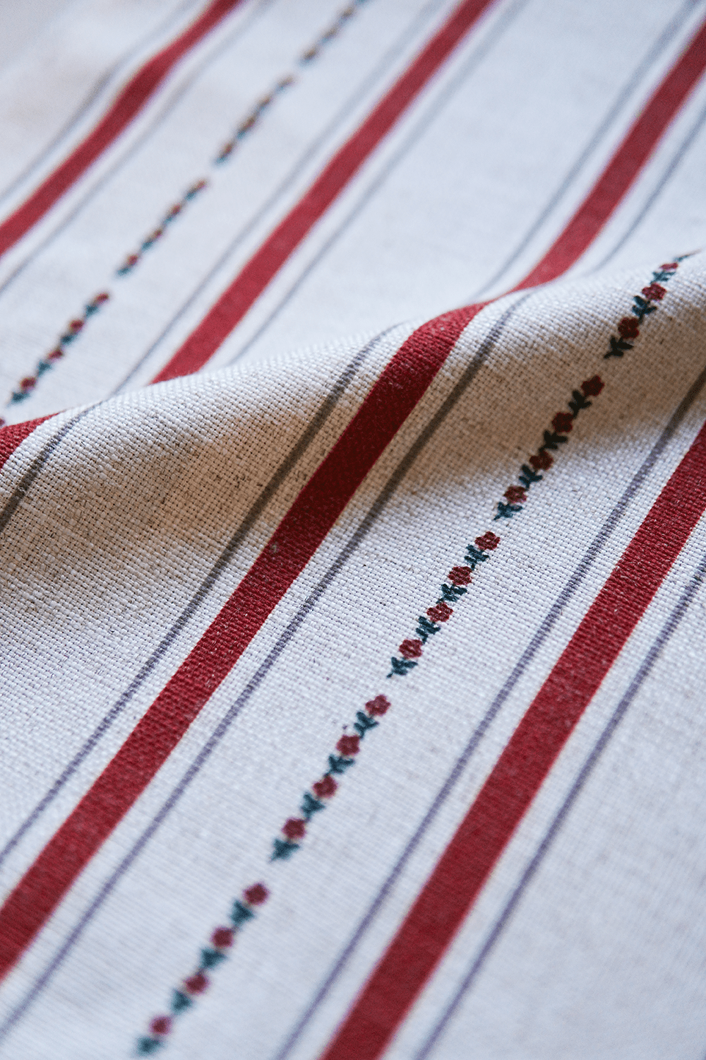 Vintage Vermillion Ticking Ivory Red